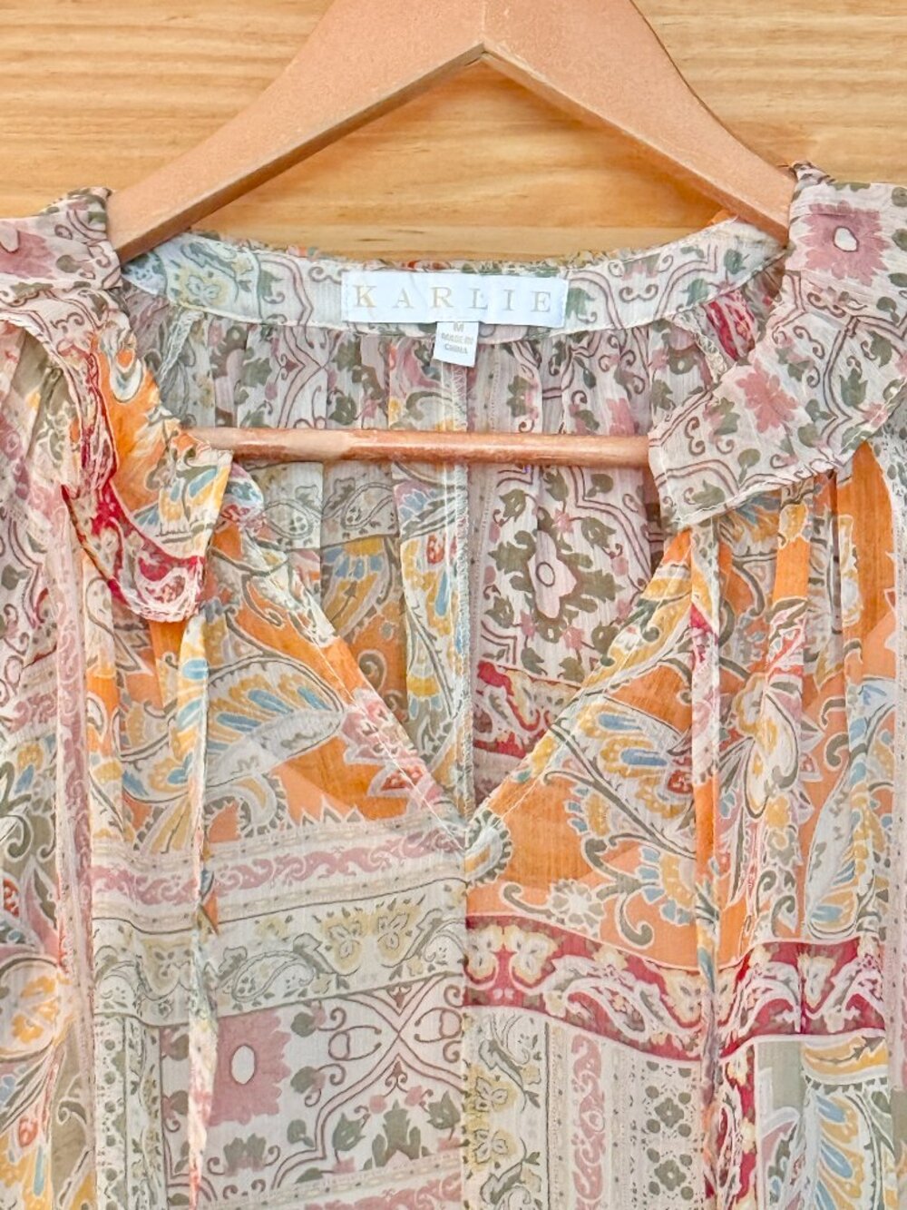 Karlie Chiffon Patchwork Paisley Floral Ruffled Flowy Midi Dress Women's size M - Picture 5 of 6